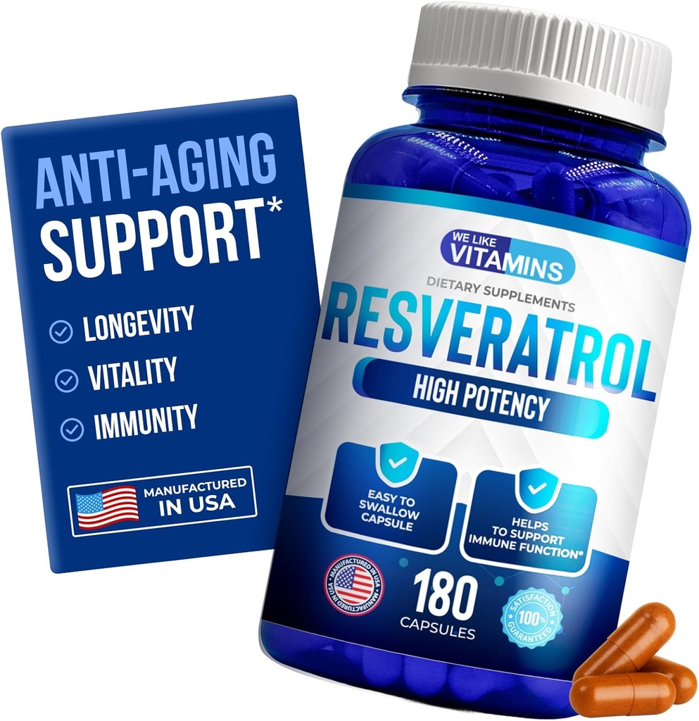 Hizmet başına 1000 mg Vitamins Resveratrol 1000 mg gibi - 180 Swallow Veggie Capsules - Natural Resveratrol Supplement 1000 mg - Anti-Aging ve Immune System