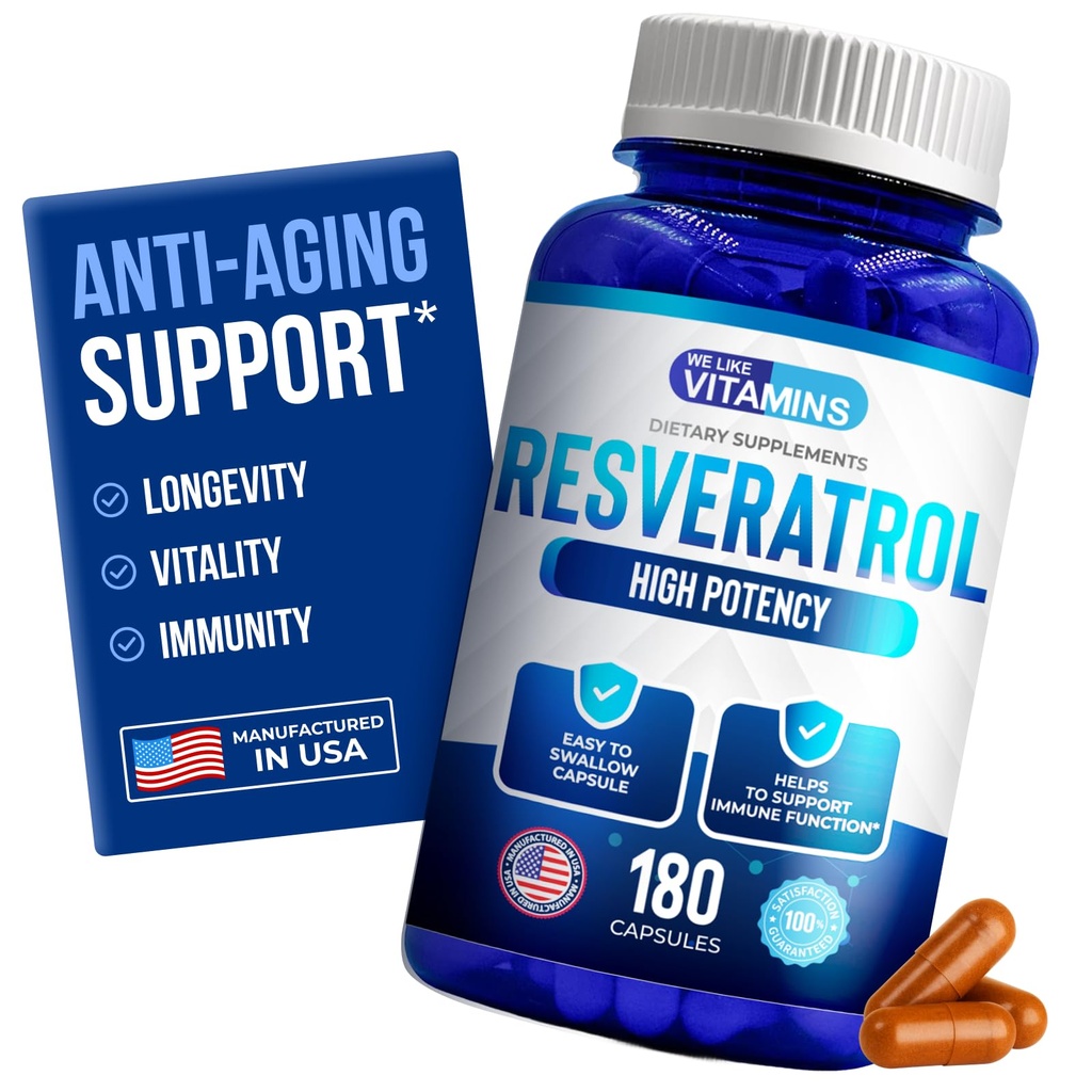 Hizmet başına 1000 mg Vitamins Resveratrol 1000 mg gibi - 180 Swallow Veggie Capsules - Natural Resveratrol Supplement 1000 mg - Anti-Aging ve Immune System