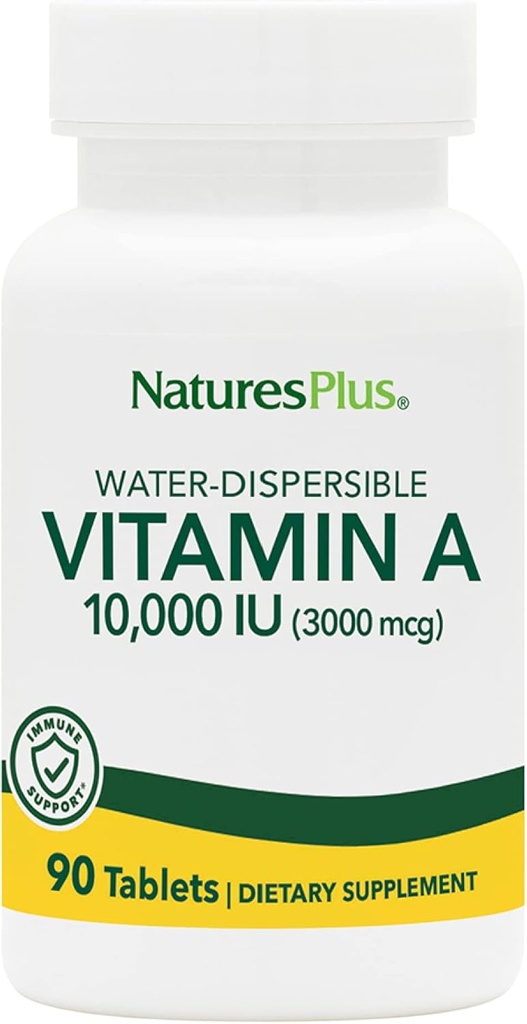 NaturesPlus Vitamin A (Palmitate) - 10. 000 eu - Υγιεινό δέρμα, μάτια, όραση & ανοσοποιητικό σύστημα - Διαλυτό νερού για μέγιστη απορρόφηση - 90 χορτοφαγικά δισκία (90 μερίδες)