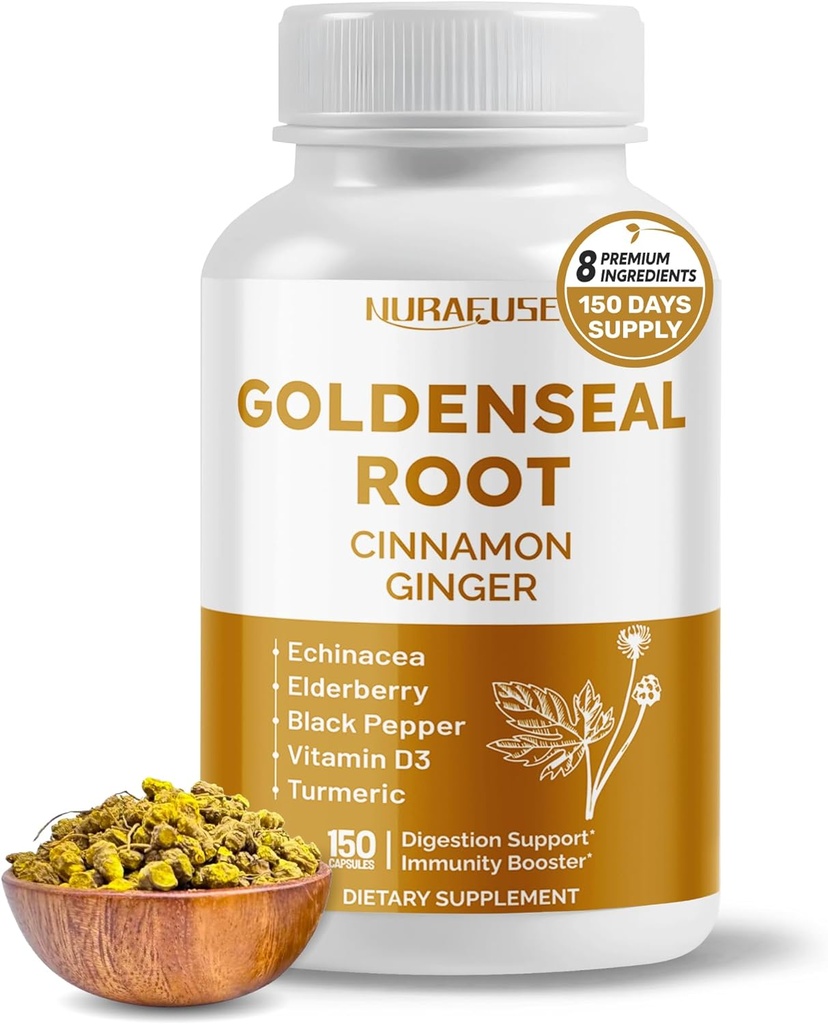 Goldenseal Root 8-σε-1 Formula - με κανέλα Ginger Echinacea Elderberry Black Pepper Vitamin D3 - Μη-GMO, Χωρίς γλουτένη, Χωρίς σόγια