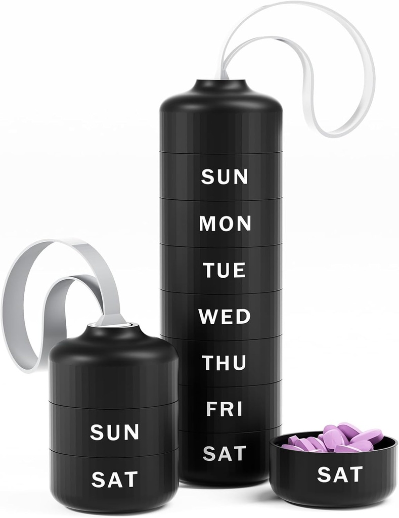 Betife Cute Pill Organizer, Low Weekly Pill Box for Travel, Cute Daily Pill Case 7 Day, 7 Büyük Dayanıklı Karşılaştırmalar, Sturdy ABS Pill gain for Vitamin Supplement Medicine (Black)