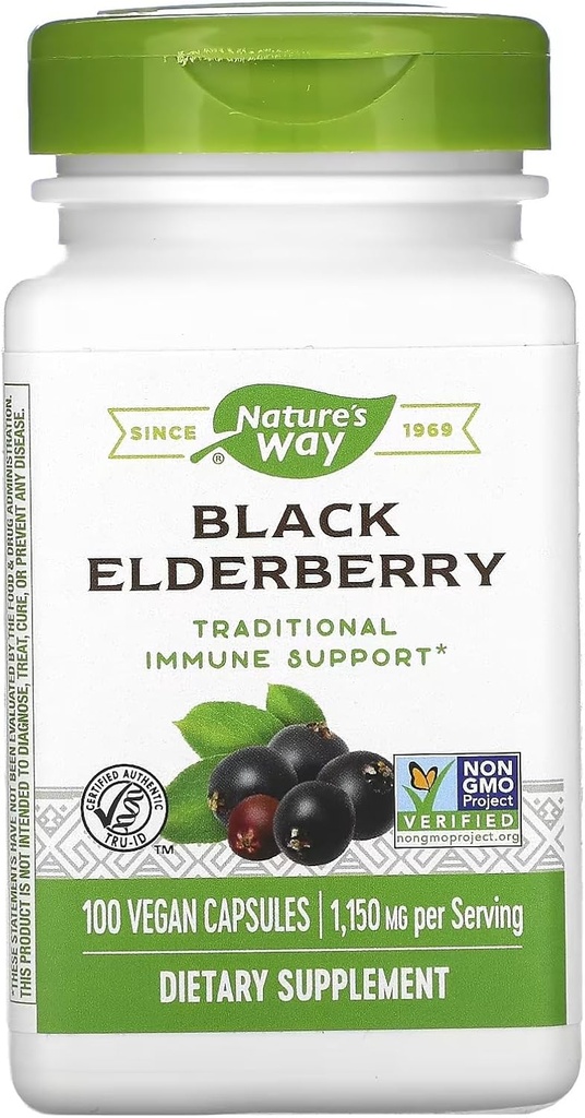 Nature's Way Black Elderberry 100 κάψουλες Συσκευασία των 3