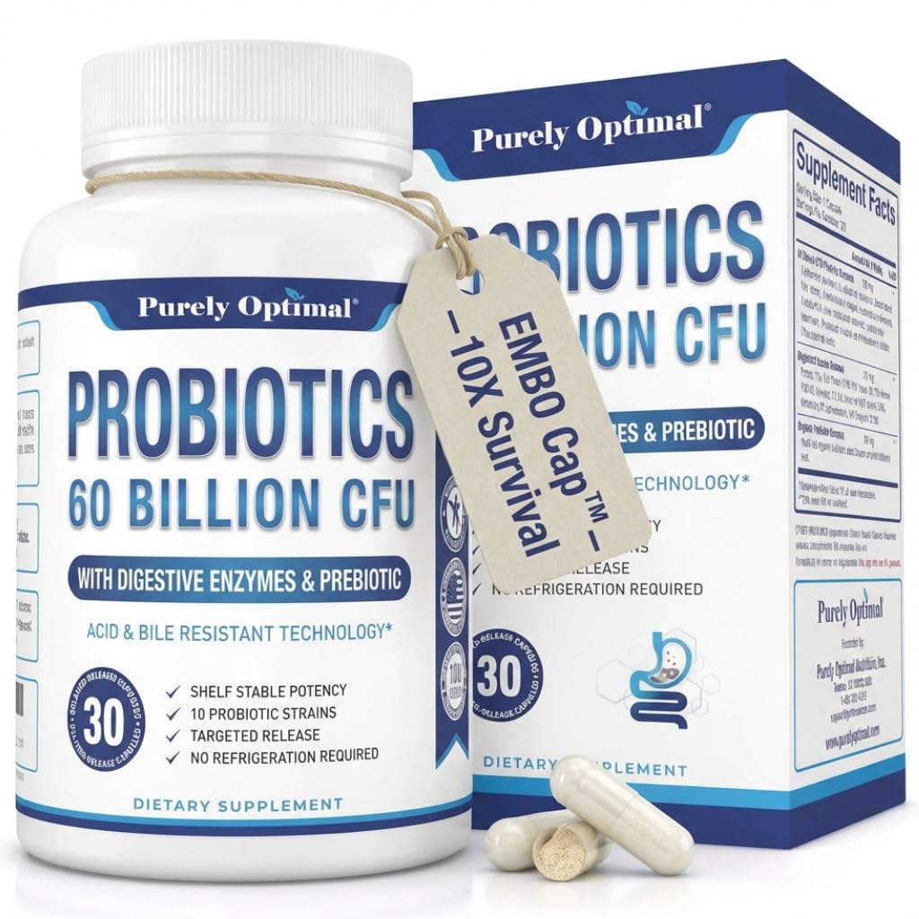 Safly Optimal Premium Probiyotiks 60 Milyar CFU w/Organic Prebiyotiks & Digestive Enzymes