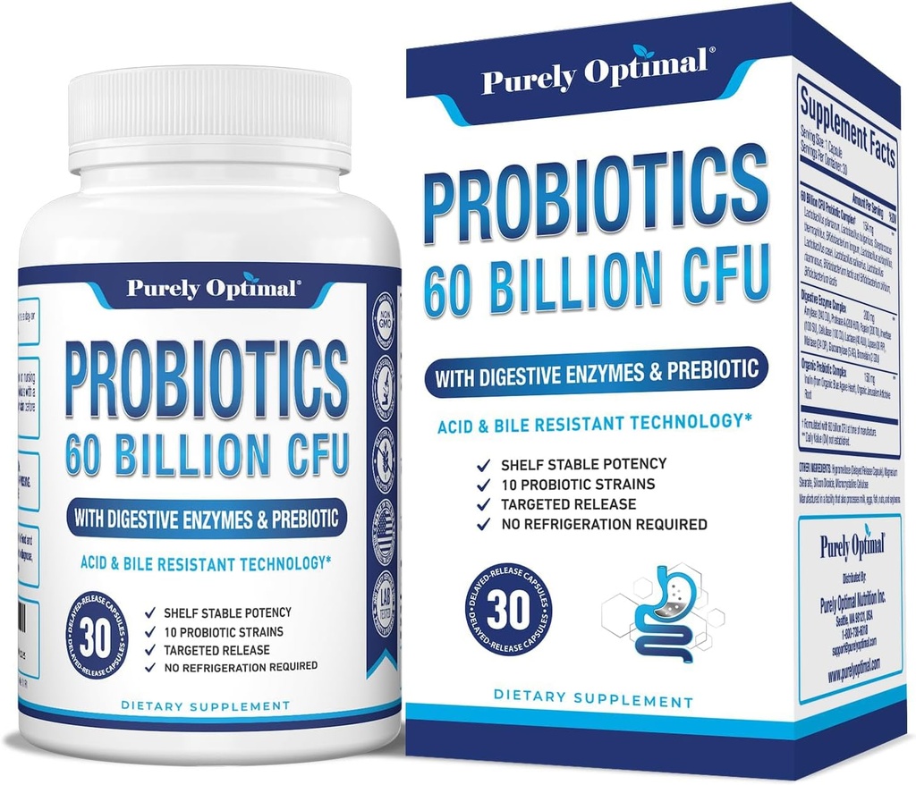Safly Optimal Premium Probiyotiks 60 Milyar CFU w/Organic Prebiyotiks & Digestive Enzymes