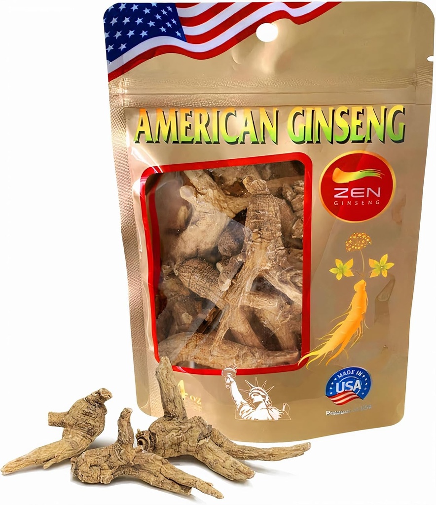 Zen Ginseng - 4 oz τσάντα του Untrimmed American Ginseng - μη-GMO, Χωρίς γλουτένη. Προσθέστε αυτό το Ginseng σε σούπα, τσάι, καφέ, χυμούς, smoothies και ψήσιμο (Barrel Root 4 oz τσάντα)