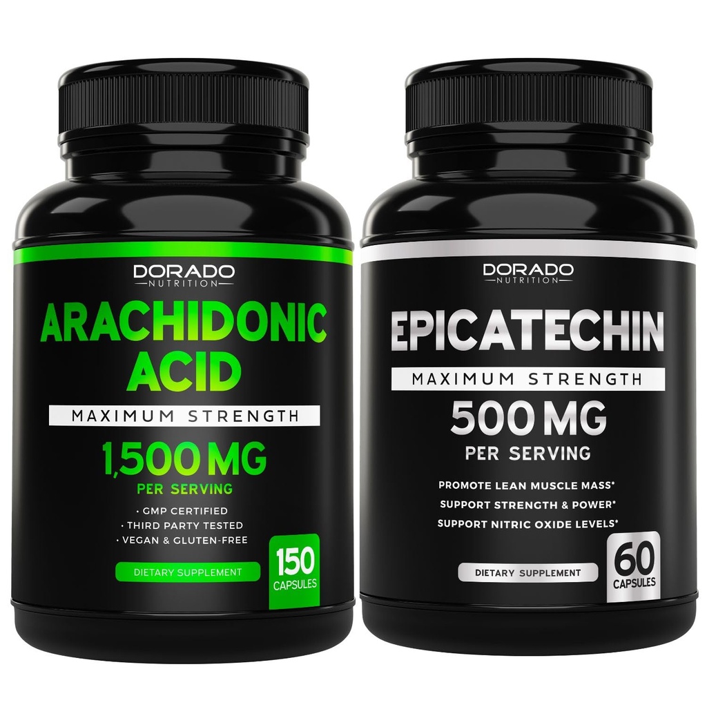 Arachidonic Acid (150 Capsules) - Kas ve Strength Supplement for Muscle Mass & Recovery for Men & Women and Epicatechin Extract (60 Capsules) Destekler Lean Kas Pump & Ligs - Non-GMO & Vegan