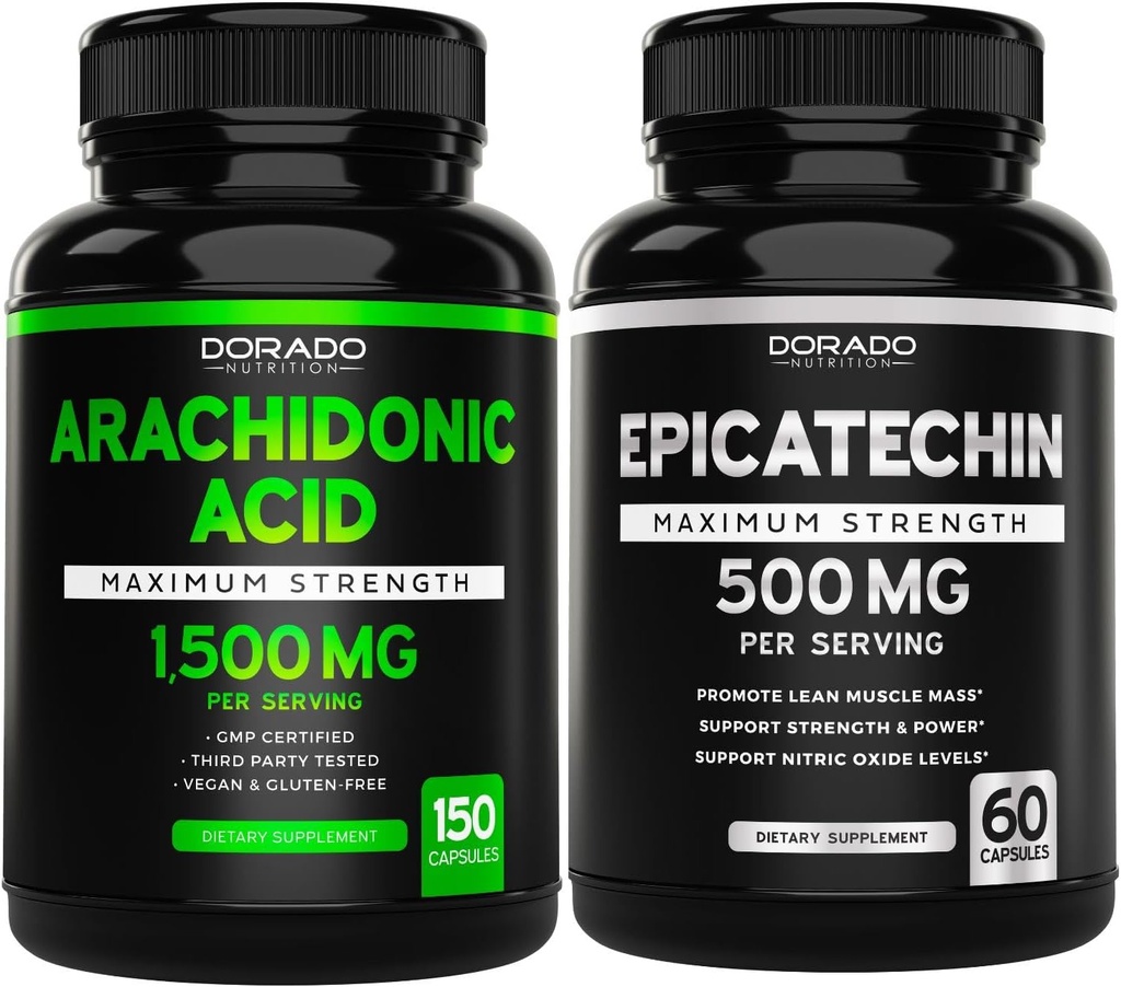 Arachidonic Acid (150 Capsules) - Kas ve Strength Supplement for Muscle Mass & Recovery for Men & Women and Epicatechin Extract (60 Capsules) Destekler Lean Kas Pump & Ligs - Non-GMO & Vegan