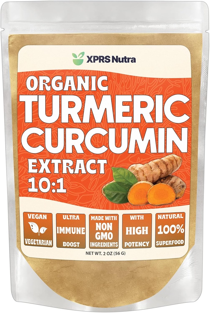 XPRS Nutra Organic Turmeric Curcumin Powder Extract 10:1 - Premium USDA Organic Curcumin Powder for Immunity - Vegan Friendly Pure Curcumin for Gut Health (2 Ounce)