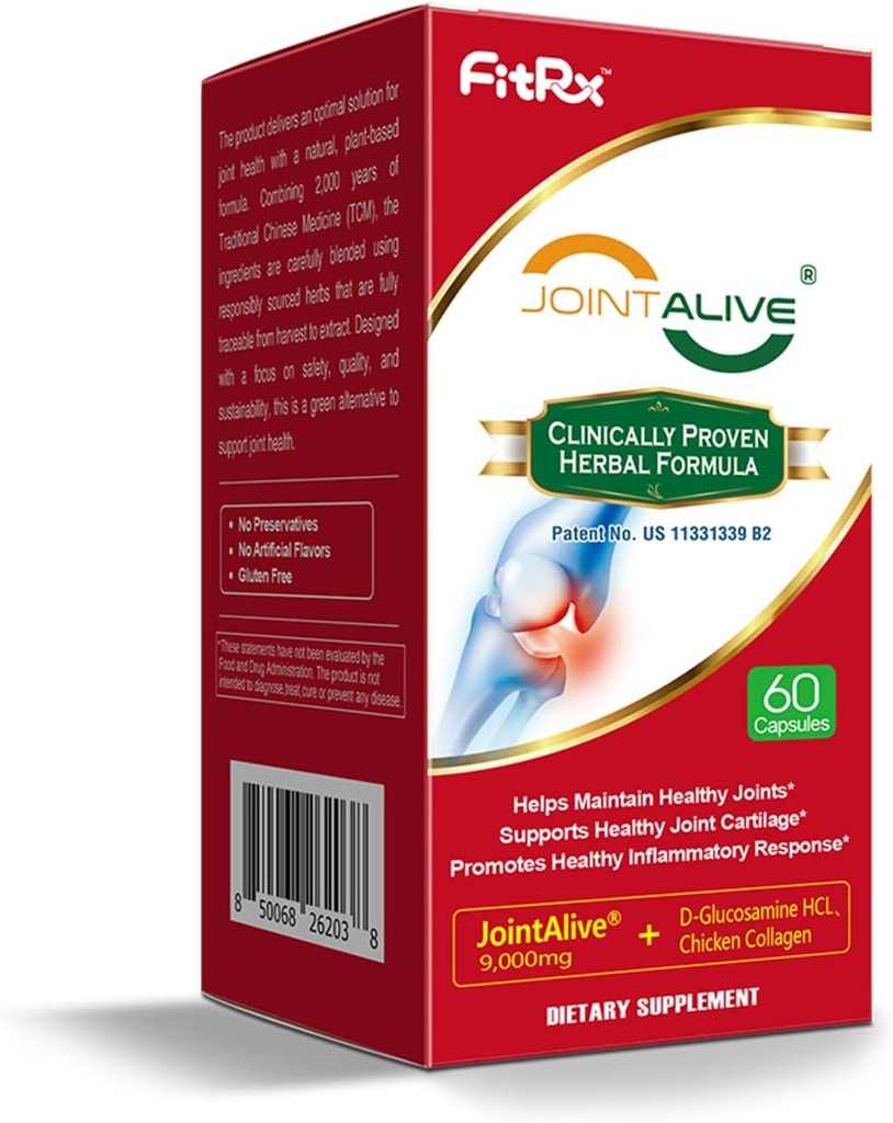 FitRx JointAlive συμπληρώματα κοινής υποστήριξης για γυναίκες & άνδρες, Glucosamine Chondroitin, τύπου ΙΙ Collagen, Relief Joints Discomfort, Cartilage Repair, τόσο γρήγορα όσο 7 ημέρες, 30 υπηρεσίες