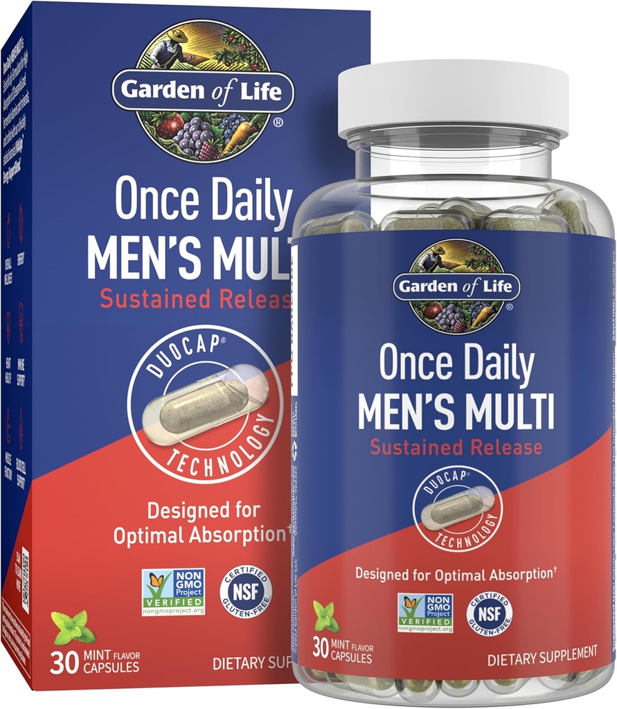 Life Garden Once Daily Multivitamin for Men with Vitamin D3 for Optimal Kas Function & Immune System Support, Energy Support Mix with K2, Gluten Free, Non-GMO, Mint Essenced, 30 Day Supply