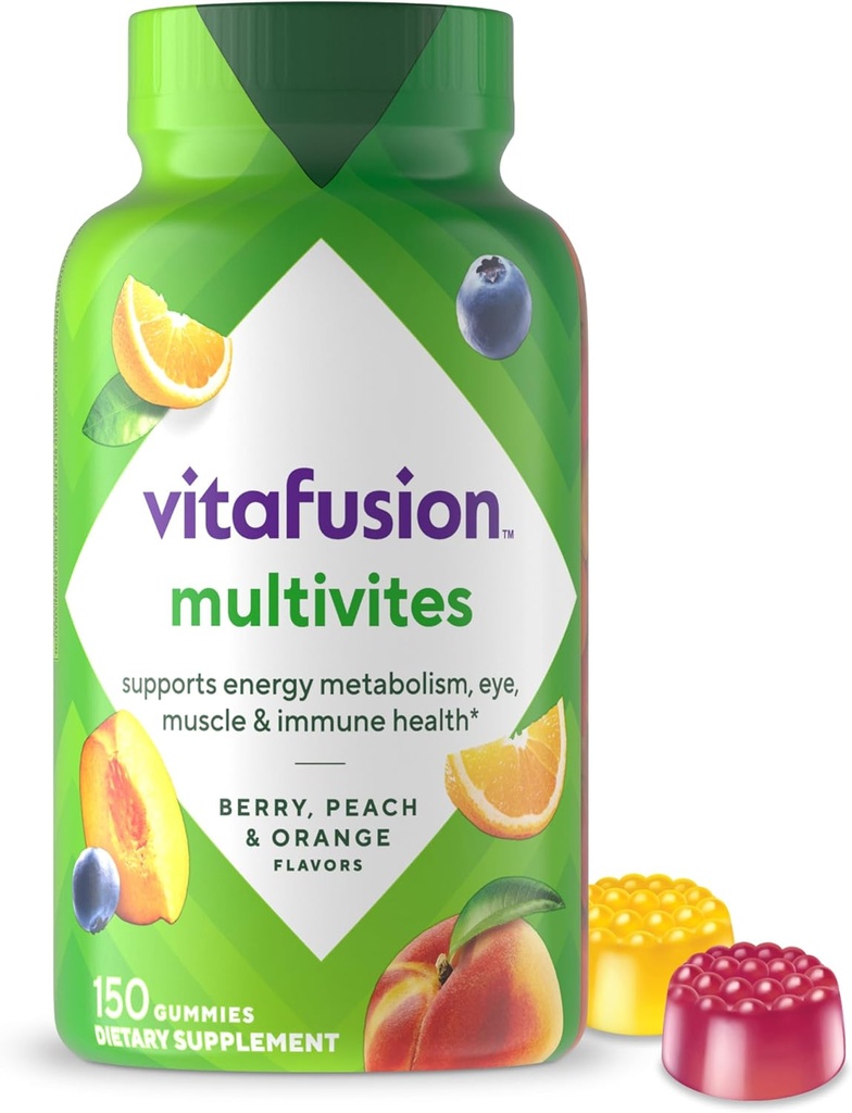 Vitafusion MultiVites Gummy Multivitamins for Yetişkinler with 12 Vitamins and Minerals, Berry, Peach and Orange Flavored, America's Number 1 Gummy Vitamin Brand, 75 Day Supply, 150 Count