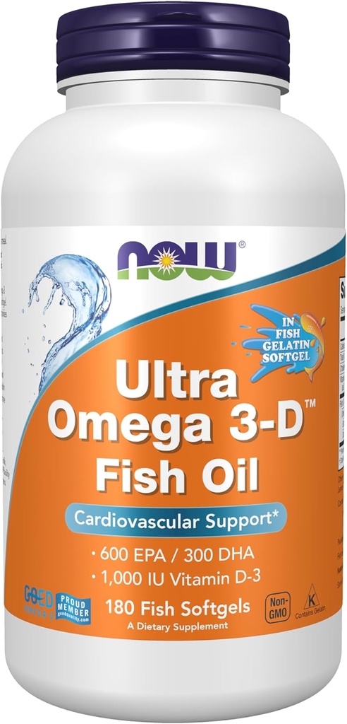 Şimdi Gıdalar Tamamlıyor, Ultra Omega 3DTM, Omega-3 Fish Oil + Vitamin D-3, Cardiovascular Destek*, 180 Softgels