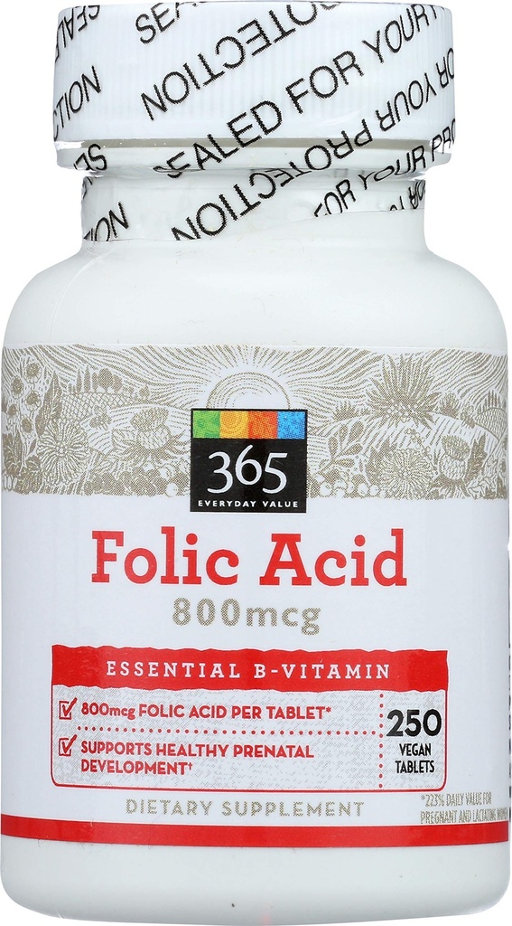 365 από το Whole Foods Market, Folic Acid 800mcg, Vegan, 250 Tablets