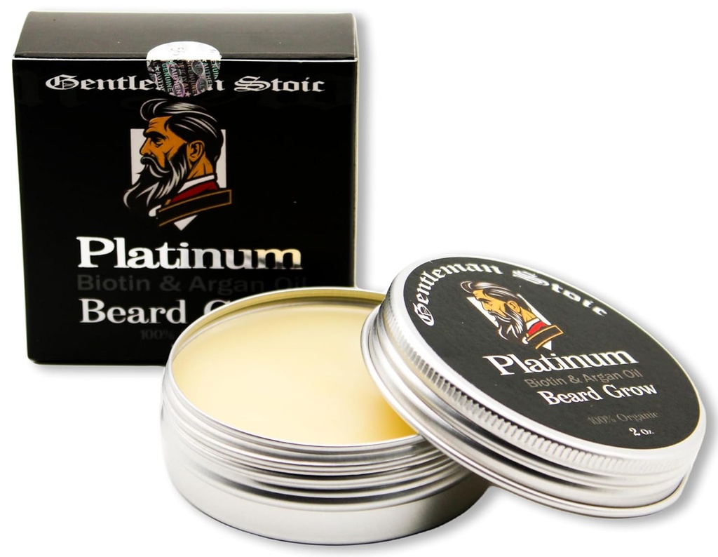 Platinum Beard Grow – All Natural Beard Balm For Men - Biotin Gelişen Balm With Argan & Vitamin E infüzyon erkekler için sakal koşullu bırakılıyor - Vanilla Spice (2oz – 1)