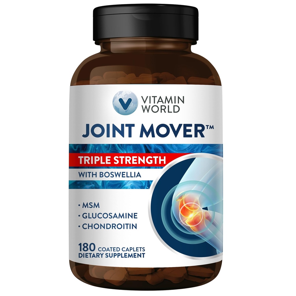 Βιταμίνη World Triple Strength Join Mover, Glucosamine Chondroitin με το συμπλήρωμα κοινής υποστήριξης MSM, Collagen & Boswellia Serrata Extract, Support Joint Strength, Comfort & Flexibility, 180 Caplets