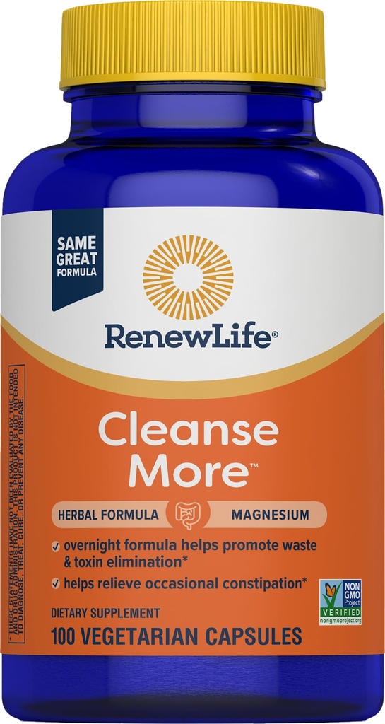 Renew Life Detox Cleanse More, Μειώνει το Μπλόφασμα και Αποκαθιστά την Κανονικότητα, Διανυκτέρευση Ανακουφίζει, Σόγια, Γαλακτοκομικά και Χωρίς Γλουτένη, 100 Κάψουλες
