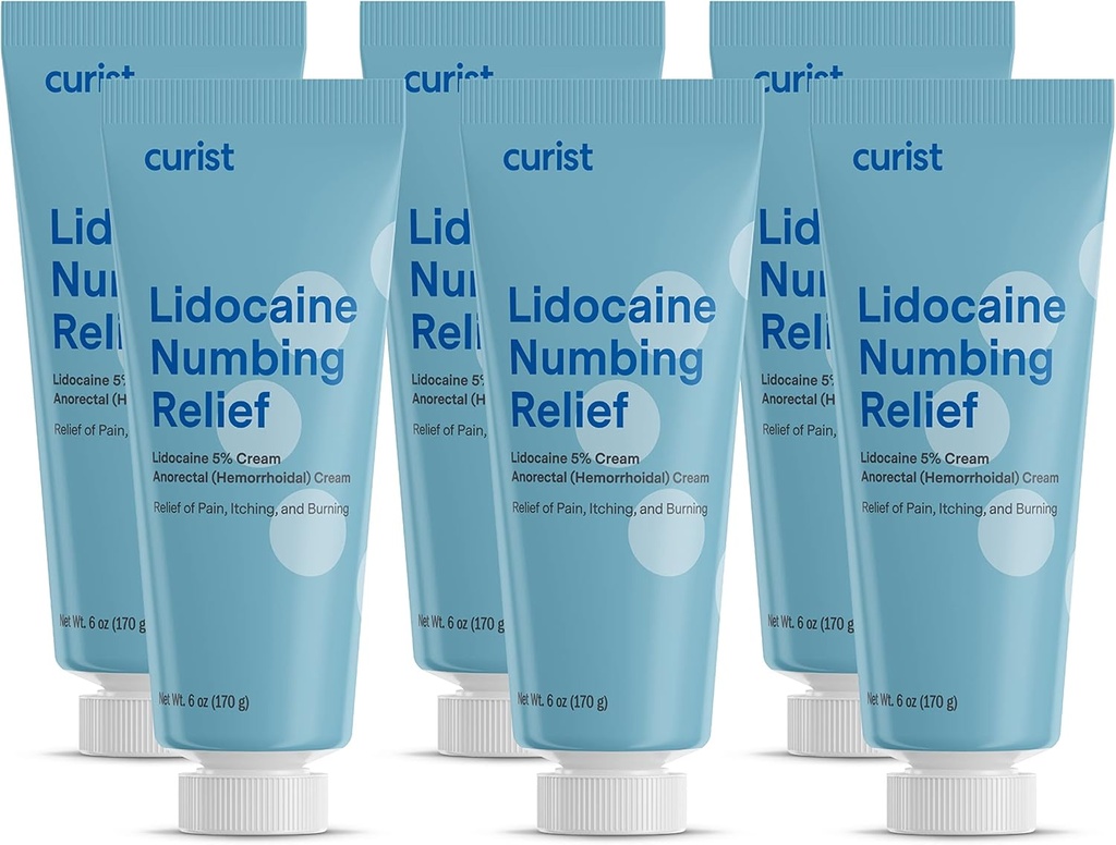 Curist %5 Lidoka Krem Topical Pain Cream - (6 oz Tube, Pack of 6) XL Tube - Numb Skin Hızlı ve etkili olarak% 5 Lidokak Numbing Cream (6 Pack - 36 oz Total)