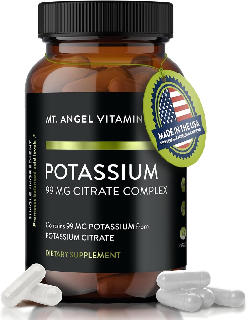 Mt. Angel Vitamins - Συμπλήρωμα καλίου, 99 MG Citrate Complex, 60 κάψουλες