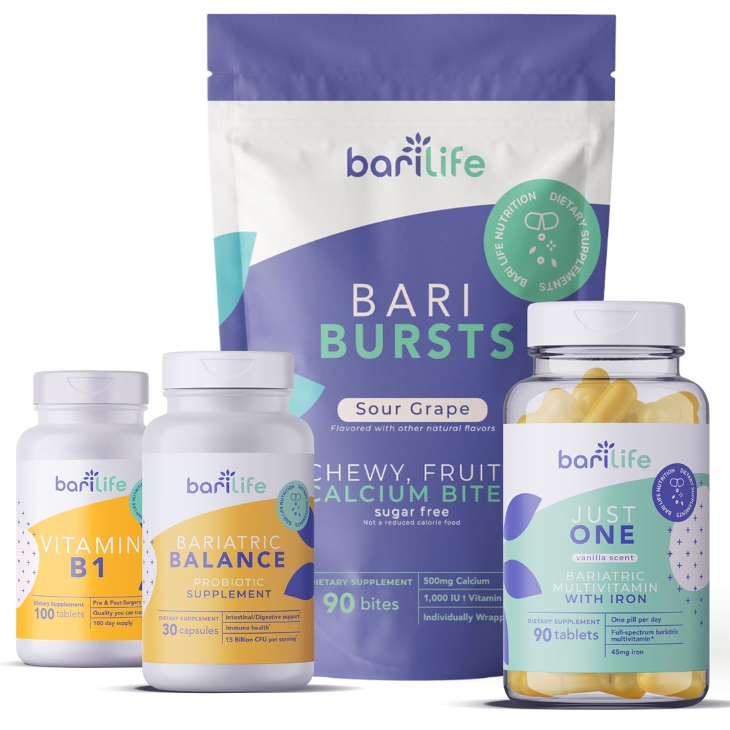 Bari Life Post-Op, Gastrik Kol, Gastrik Bypass Vitamin ve Supplement Start Kit (Grape)