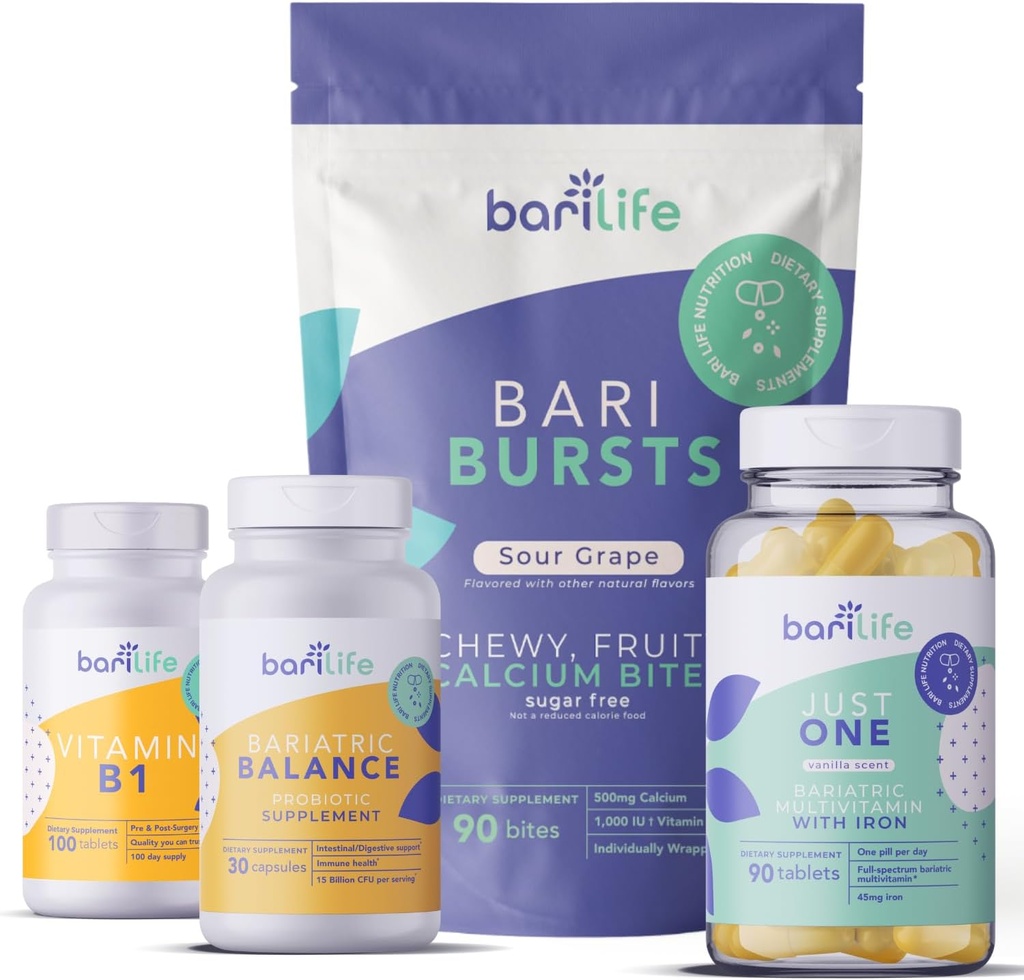 Bari Life Post-Op, Gastrik Kol, Gastrik Bypass Vitamin ve Supplement Start Kit (Grape)