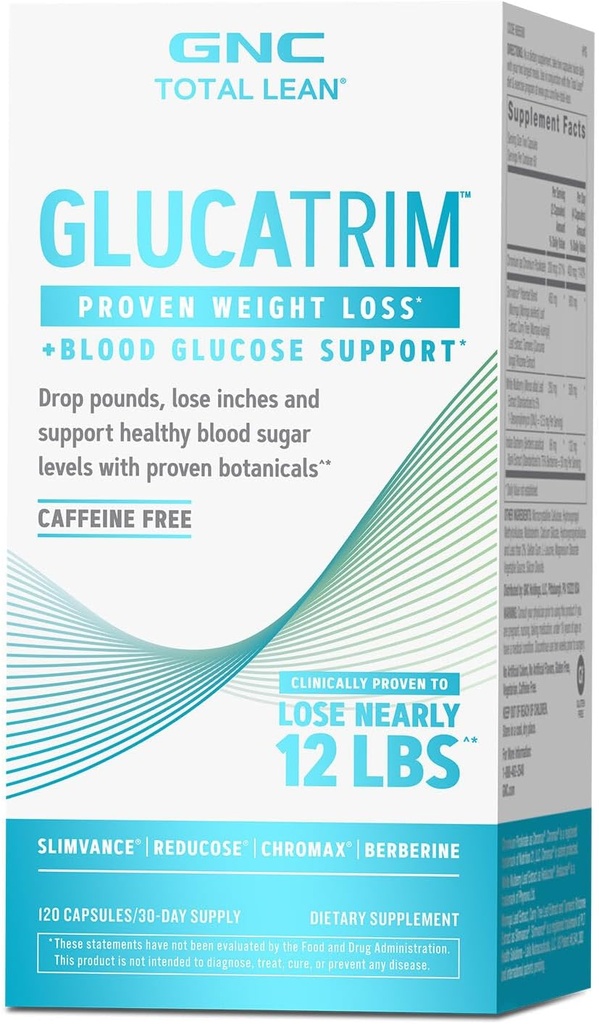 GNC Σύνολο Lean GlucaTrim, 120 κάψουλες, χωρίς καφεΐνη, 60 υπηρεσίες