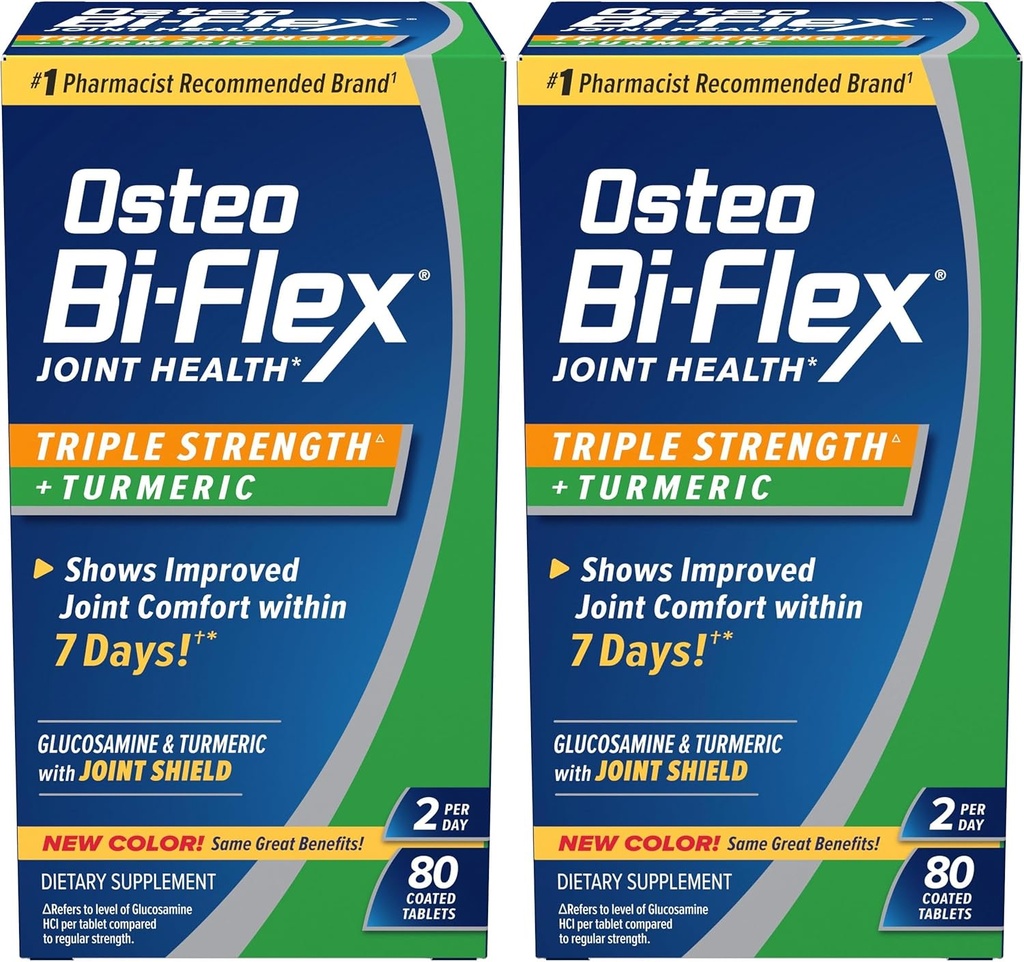 Osteo Bi-Flex Triple Strength Glucosamine with Turmeric, Joint Health Supplement, Coated Tablets, Original Version, 80 Count (Pack of 2)