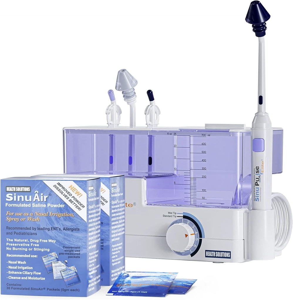 SinuPulse Elite Advanced Nasal Irrigation System - Pulsating Sinus Congestion Relief & Sinus Rinse Machine, More effective Than Neti Pot, Nose Spray or Nasal Wash Şişe, 90 SinuAir Packets