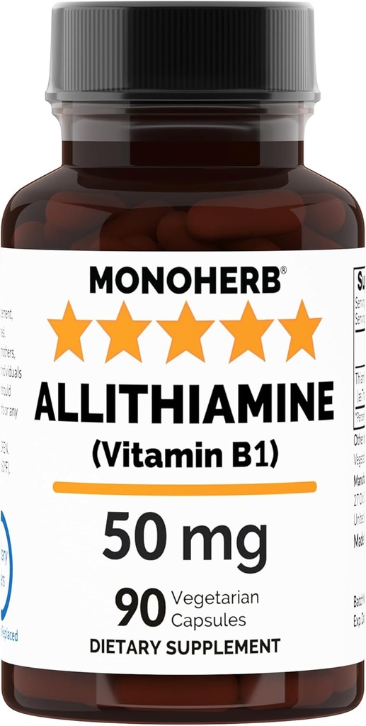 MONOHERB Allithiamin Vitamin B1 50 mg per Capsule - 90 Vegetarian Capsules