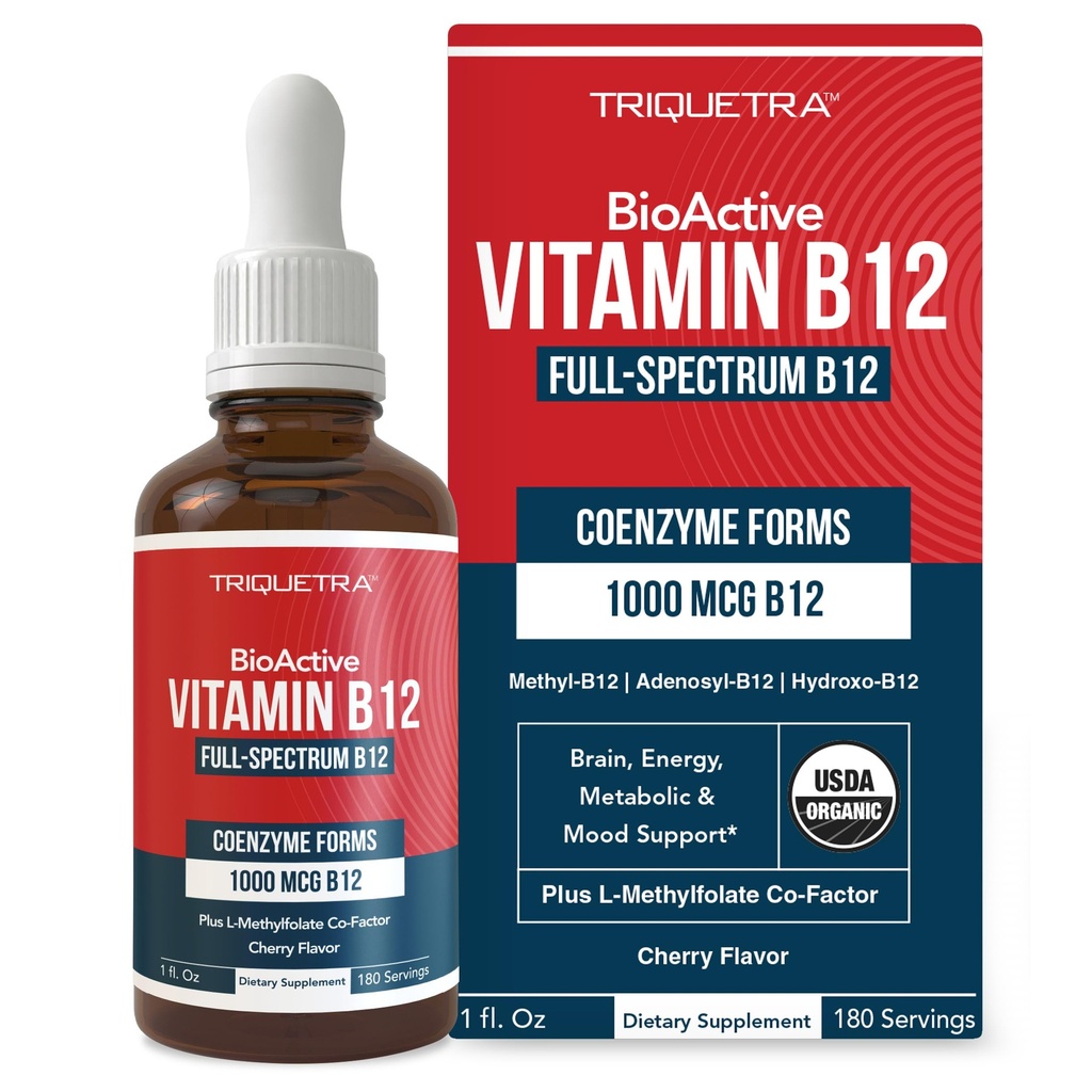 BioActive Vitamin B12 1000 mcg | Contains 3 BioActive Forms B12 Plus Metilfolate Copha - Me12, Adenosyl B12 & Hydroxy B12 | Sublingual Form, Cherry Flavor, Organic, Vegan (180 hizmet)