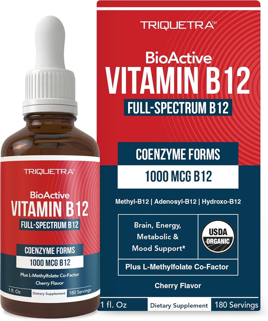 BioActive Vitamin B12 1000 mcg | Contains 3 BioActive Forms B12 Plus Metilfolate Copha - Me12, Adenosyl B12 & Hydroxy B12 | Sublingual Form, Cherry Flavor, Organic, Vegan (180 hizmet)