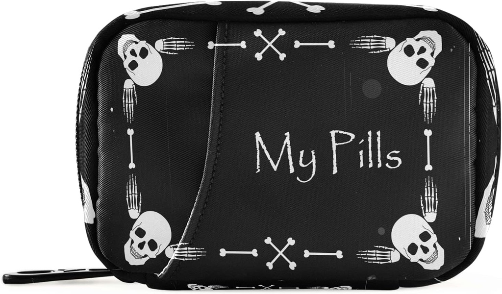 Halloween My Pill Box 7 Day Skull Pill Case Travel Pill Organizer Bag with Surface Portable Weekly Case Compact Boyut for Vitamin Supplement Sahibi için
