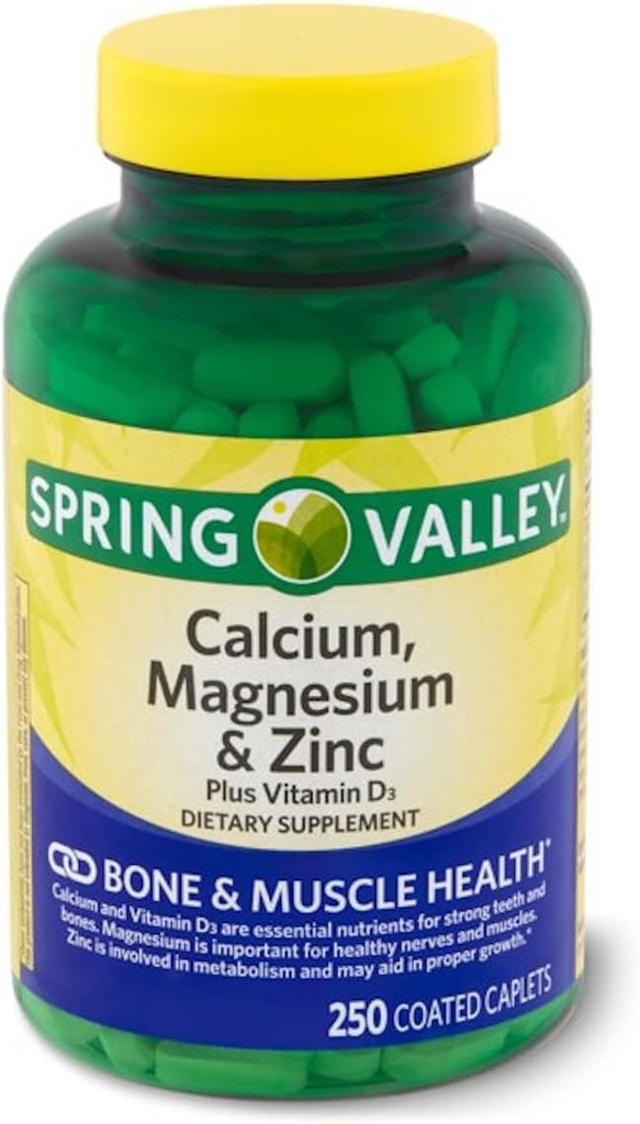 Spring Valley - Kalsiyum Magnezyum ve çinko, Plus Vitamin D3, 250 Kaplamalı Caplets