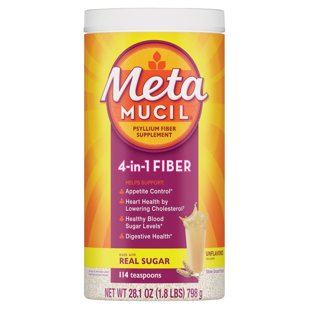 Metamucil, Psyllium Husk Toz, Unflavored Original Texture, Sugar, 114 Servisler, 4-in-1 Fiber Supplement, Daily Psyllium Husk Fiber Toz Düzenliliği Destekleyerek Digestive Health Destekleyin *