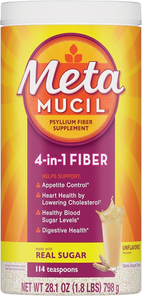 Metamucil, Psyllium Husk Toz, Unflavored Original Texture, Sugar, 114 Servisler, 4-in-1 Fiber Supplement, Daily Psyllium Husk Fiber Toz Düzenliliği Destekleyerek Digestive Health Destekleyin *