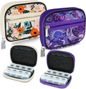 Serfeymi Weekly Travel Pill Organizer Pill Case for Purse with Reforce 7 Day Pill Box, Fashionable Travel Medicine Organizer Pill Konteyner for Medicine, Vitamin, Supplement - Bloom 01 + Mor 01