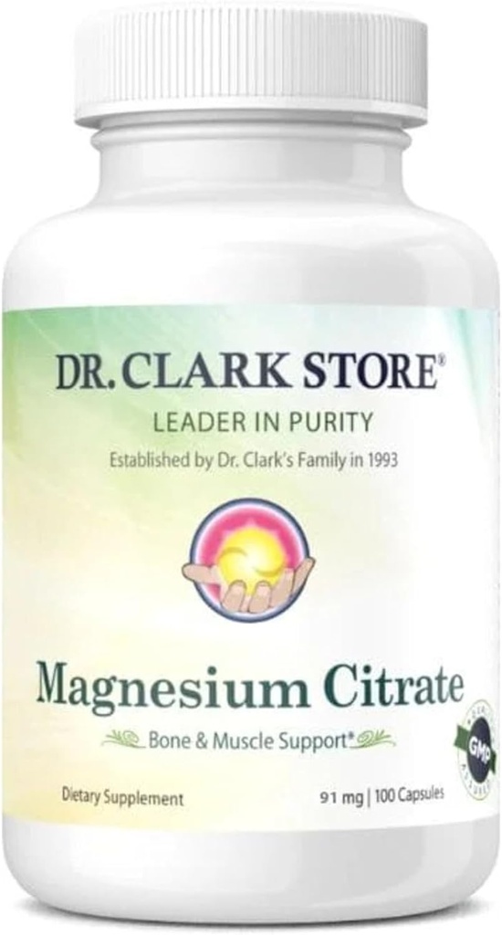 Dr. Clark Store Magnezyum Citrate – 91 mg, 100 Capsules, Supports Energy Production, Enzyme Function & Nervous System Health Health Health