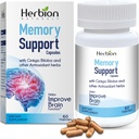 HERBION Naturals Κάψουλες υποστήριξης μνήμης, βοηθά στη βελτίωση της λειτουργίας του εγκεφάλου & απών μυαλό, διατηρεί υγιή επίπεδα διάθεσης με Ginkgo Biloba, για ενήλικες, 60 κόμης, πακέτο του 1