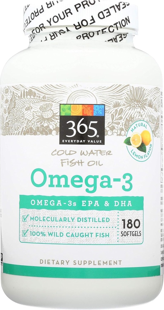 365 από Whole Foods Market, Omega-3 Lemon, 180 Count