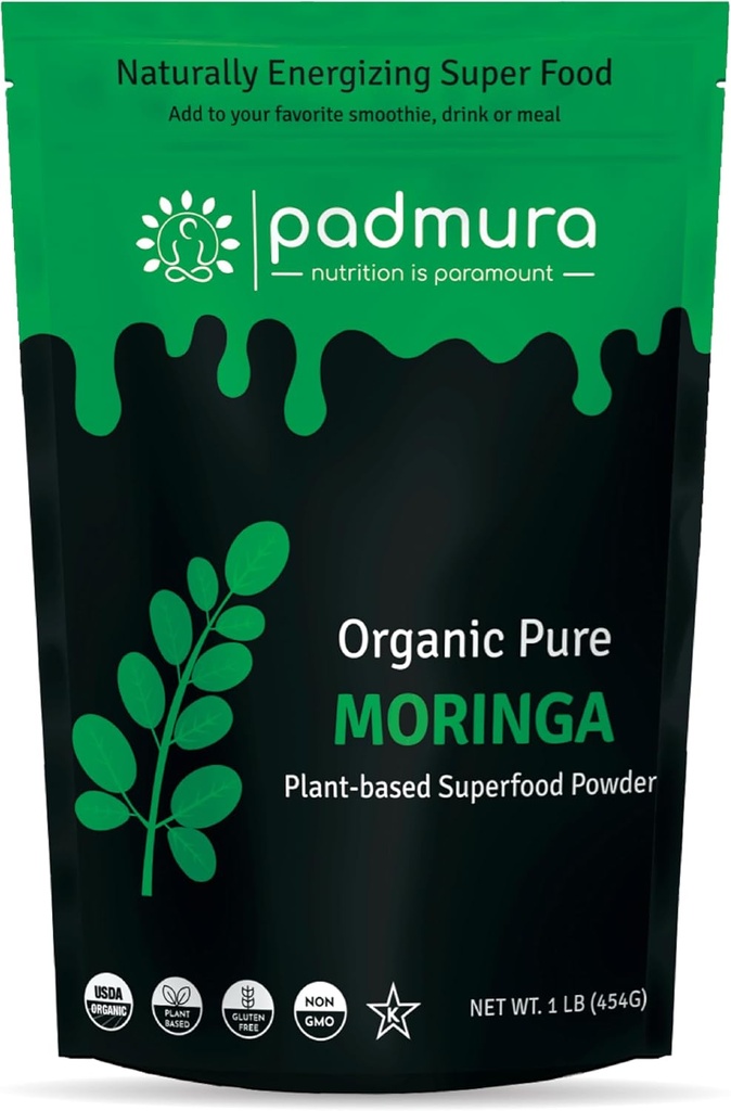 Organic Moringa Powder 16 OZ - 1 LB | Moringa Oleifera Leaf Powder Natural Superfood | USDA Organic Certified | Kosher | Non GMO | Gluten Free | Vegan