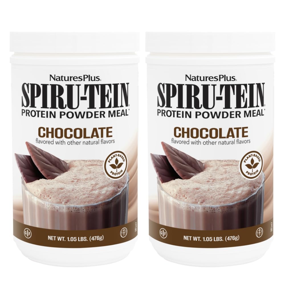 NaturesPlus SPIRU-TEIN, Chocolate - 1.05 lbs, 2 Paket - Plant-Based Protein Shake - Non-GMO, Vegetarian, Gluten Free - 34 Total Services