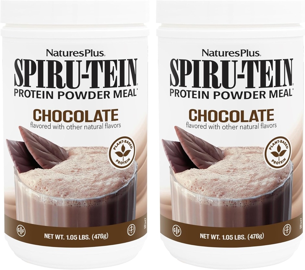 NaturesPlus SPIRU-TEIN, Chocolate - 1.05 lbs, 2 Paket - Plant-Based Protein Shake - Non-GMO, Vegetarian, Gluten Free - 34 Total Services
