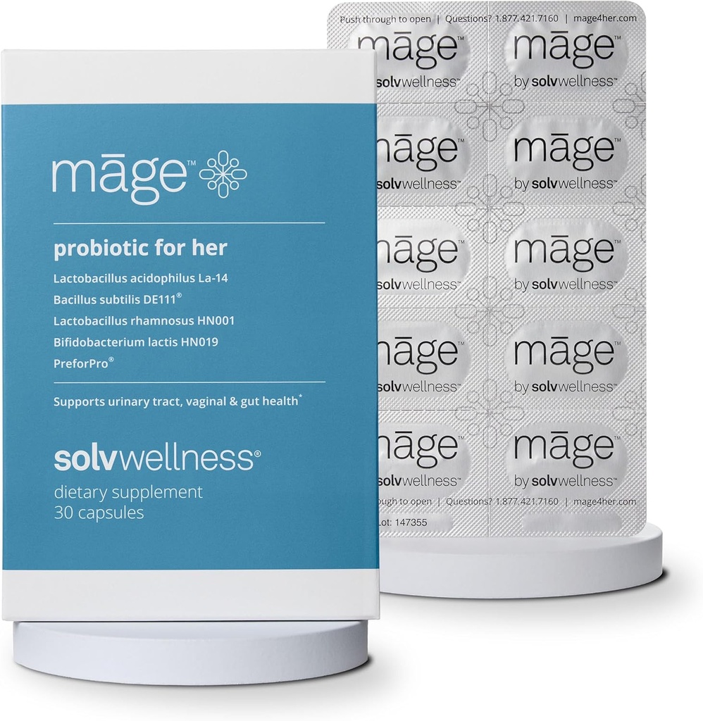 Māge by Solv Wellness Probiotic for Her, Daily Women’s Prebiotic and Probiotics Blend Nutritional Supplements for Digestive, Vaginal PH Balance, Urinary Tract Health Support, 30 Capsules