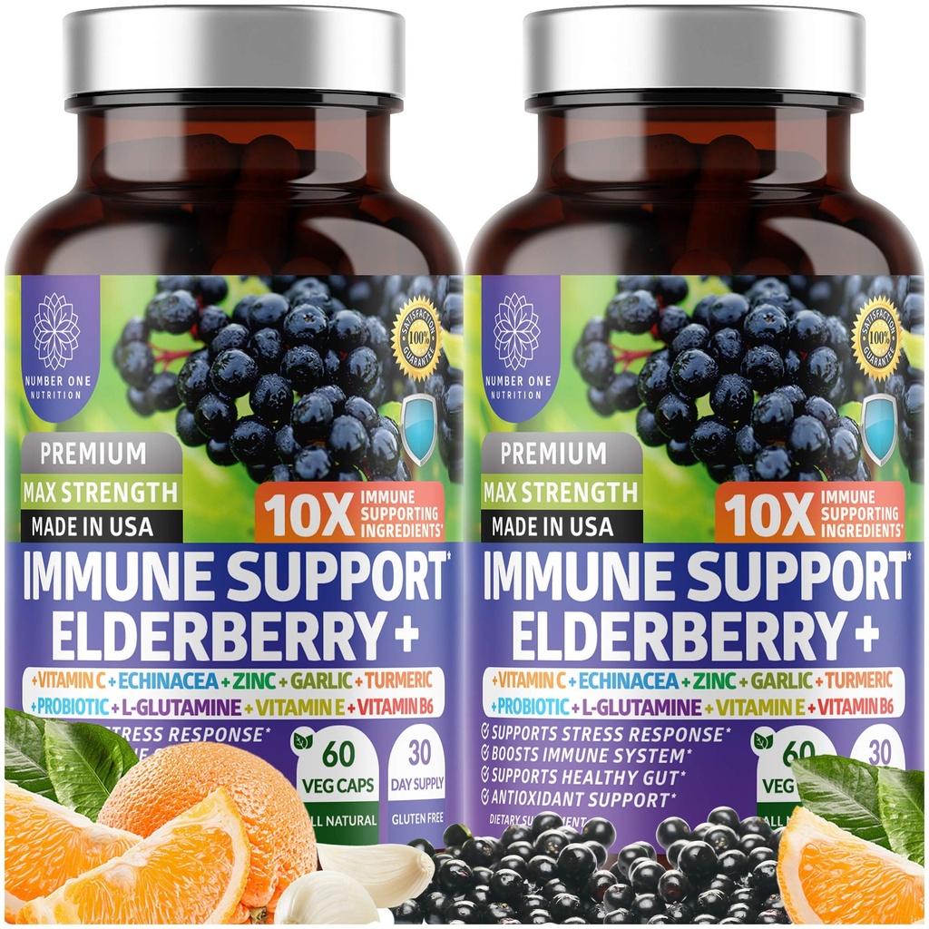 2 Pack N1N Premium 10 1 Immune Support Supplement [10 Potent Malzemeler] Elderberry, C, çinko, Echinacea, Turmeric Curcumin, Tur ve Probiyotikler Yetişkinler için, 120 Veg Caps