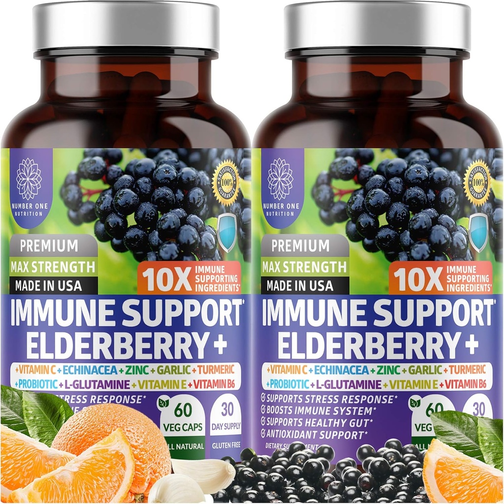2 Pack N1N Premium 10 1 Immune Support Supplement [10 Potent Malzemeler] Elderberry, C, çinko, Echinacea, Turmeric Curcumin, Tur ve Probiyotikler Yetişkinler için, 120 Veg Caps
