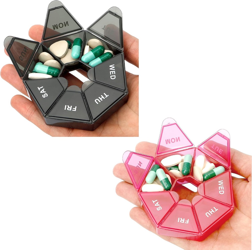 Pill Organizer, Pill Box, Small Pill Case, Tıp Pill Organizer 1 Gün Bir Gün, Haftalık Pill Organizer, Pill Konteyner, Pill Holder, Daily Pill Organizer Seyahat Pill Organizer 7 Gün (Black Red)