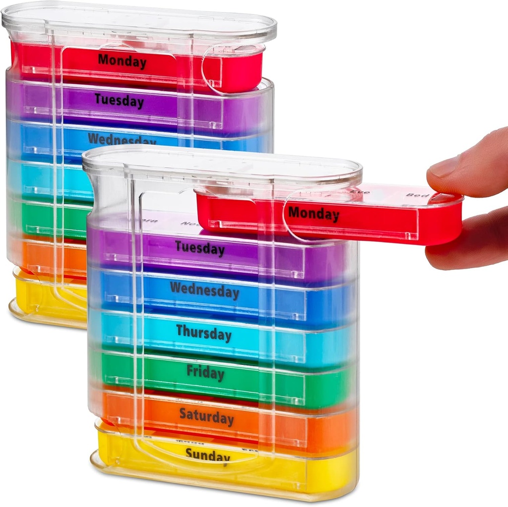 MEDca Weekly Pill Organizer, Four Times-a-Day, Πακέτο 2 συσκευών με στοίβαγμα AM/PM διαμερίσματα