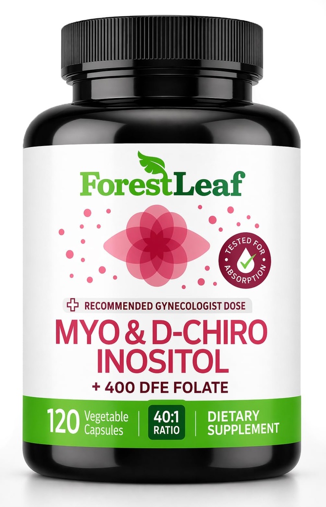 Myo-Inositol & D-Chiro Inositol Supplement for Women's Health | Fertness Supplements Women | Inositol 40:1 Oran Destek Ovarian Fonksiyonl & Sağlıklı Hormon Denge Kadınlar | 2050mg | 120 Toz Caps