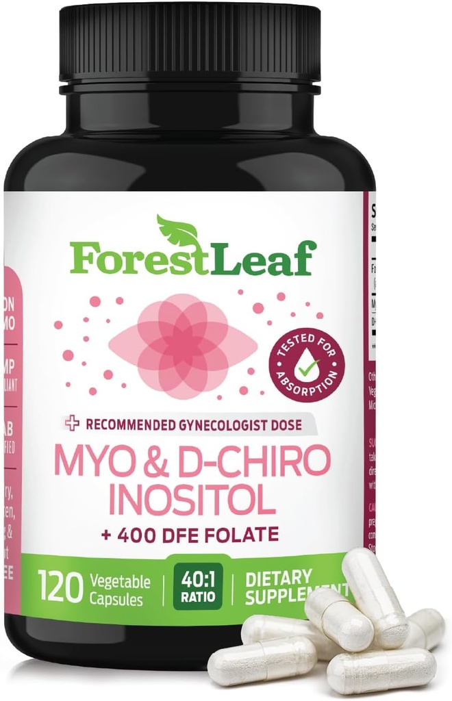 Myo-Inositol & D-Chiro Inositol Supplement for Women's Health | Fertness Supplements Women | Inositol 40:1 Oran Destek Ovarian Fonksiyonl & Sağlıklı Hormon Denge Kadınlar | 2050mg | 120 Toz Caps