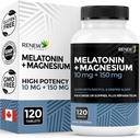 RENEW ACTIVES Μελατονίνη 10MG με Μαγνήσιο 150MG Sleep Aid per Serving – Υποστηρίζει την ενεργοποίηση ύπνου, Jet Lag Relief, Tisus Formation & Electrolyte Balance for Restful Sleep – Made in Canada – 120 Κάψουλες