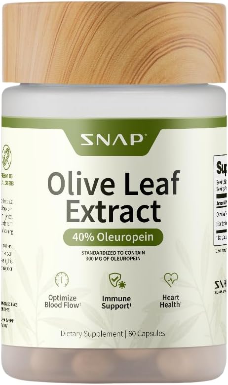 Snap Supplements Olive Leaf Extract Capsules - Super Strength% 40 Kan Akış Desteği için Ol Europein, Digestion, Antioxy Boost Supplement, improve Brain Function (60 Capsules)